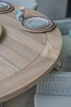 4 Seasons Outdoor - Lisboa 6 Seater Rattan Dining Set With Louvre Dining Table 160cm, Polyloom Ice -Garden Outdoor Shop 4 seasons outdoor lisboa 6 seater 1 04854.1628331335