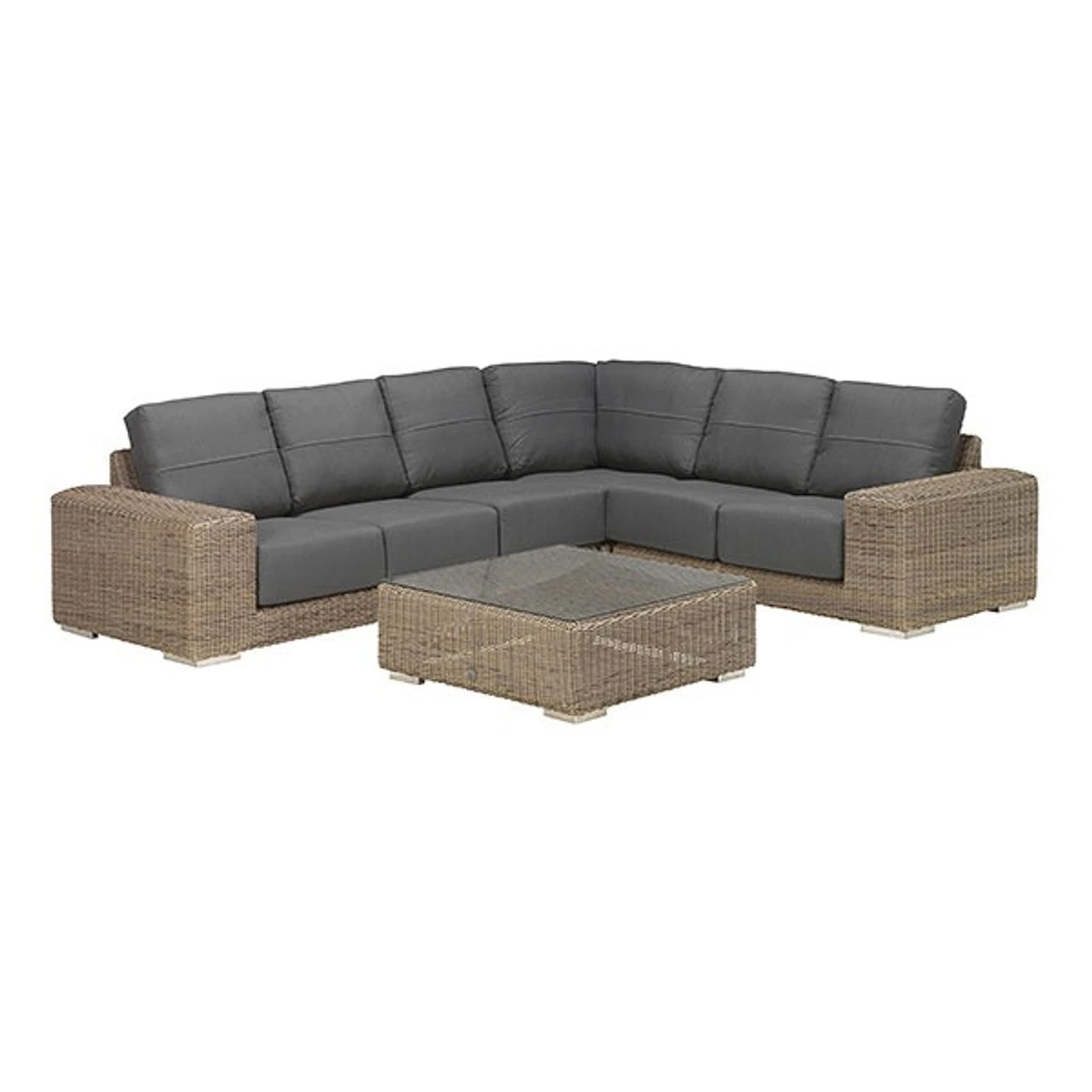 4 Seasons Outdoor - Kingston 5 Piece Modular Rattan Sofa Set With Coffee Table, Pure 3 4 Seasons Outdoor - Kingston 5 Piece Modular Rattan Sofa Set With Coffee Table, Pure