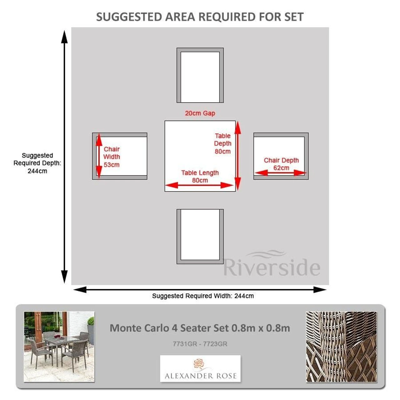 Alexander Rose Monte Carlo 4 Seater Set 0.8m X 0.8m - Image 2