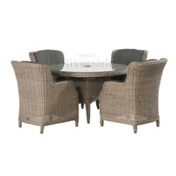 4 Seasons Outdoor - Brighton 4 Seater Rattan Dining Set With 130cm Round Table, Pure