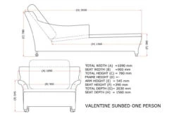 4 Seasons - Valentine Rattan Sun Lounger One Seater With 4 Cushions, Pure -Garden Outdoor Shop valentine sun lounger line drawing and measurements2 2 00463.1645450223